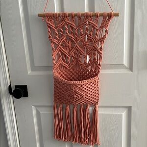 Handmade Coral Macramé Wall Hanging with Tassels